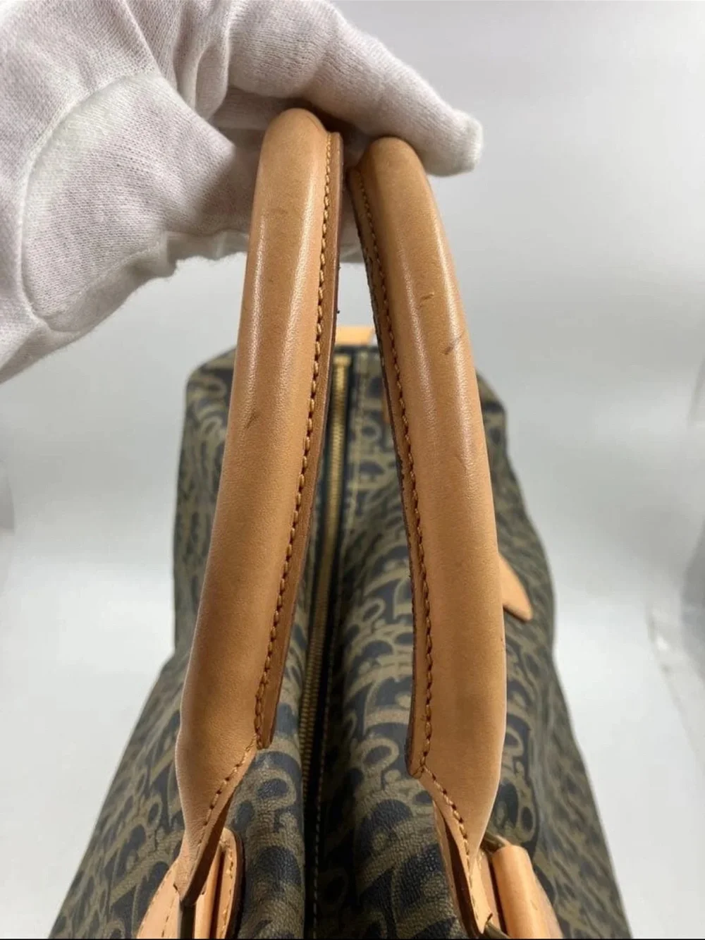 Dior Brown Monogram Satchel with Tan Leather Handles